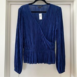 Elegant Blue Women's Long Sleeve Faux Wrap Peplum Top NWT